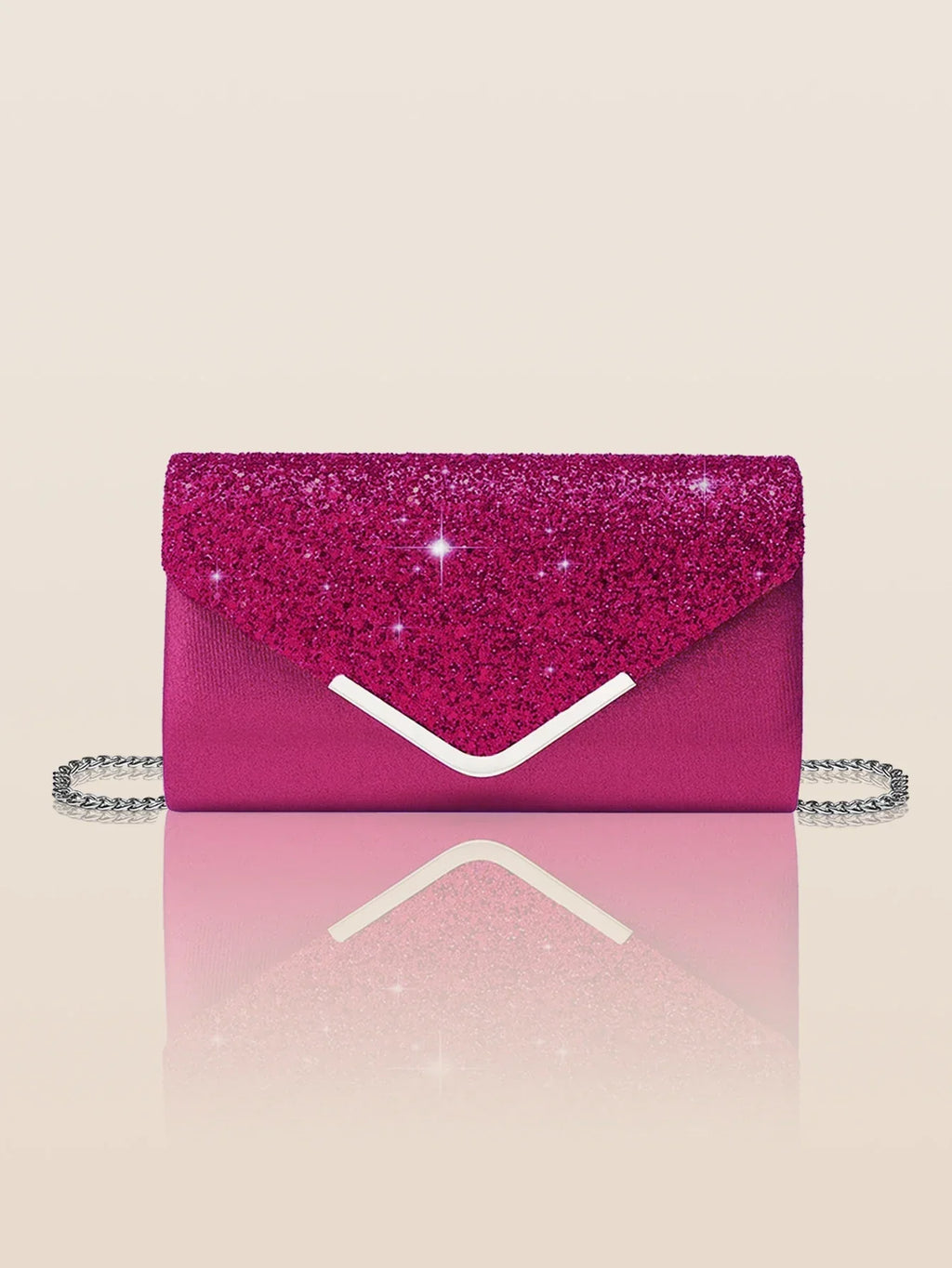 Pochette de mariage scintillante, forme enveloppe, huit coloris, fuchsia