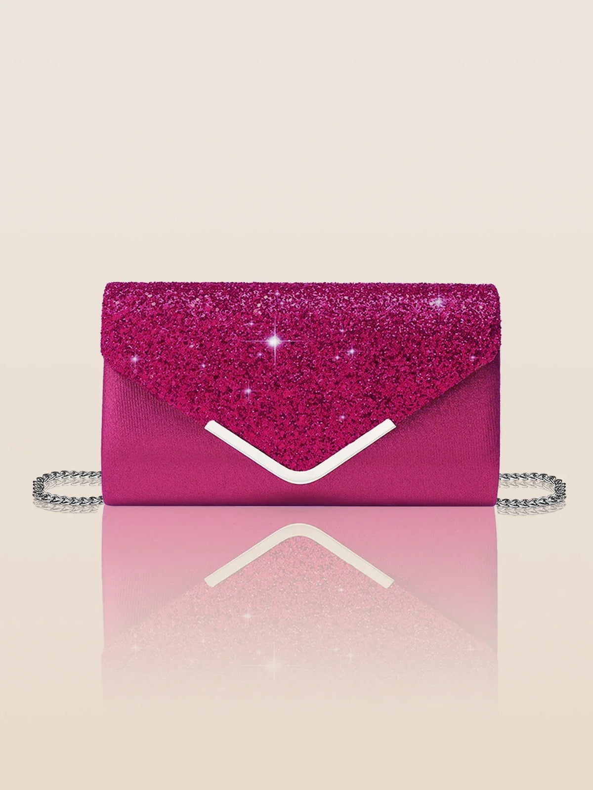 Pochette de mariage scintillante, forme enveloppe, huit coloris, fuchsia