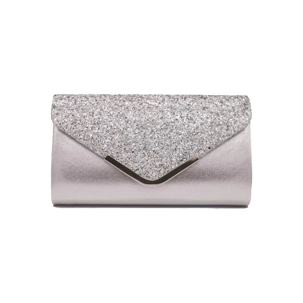 Pochette de mariage scintillante, forme enveloppe, huit coloris, argenté
