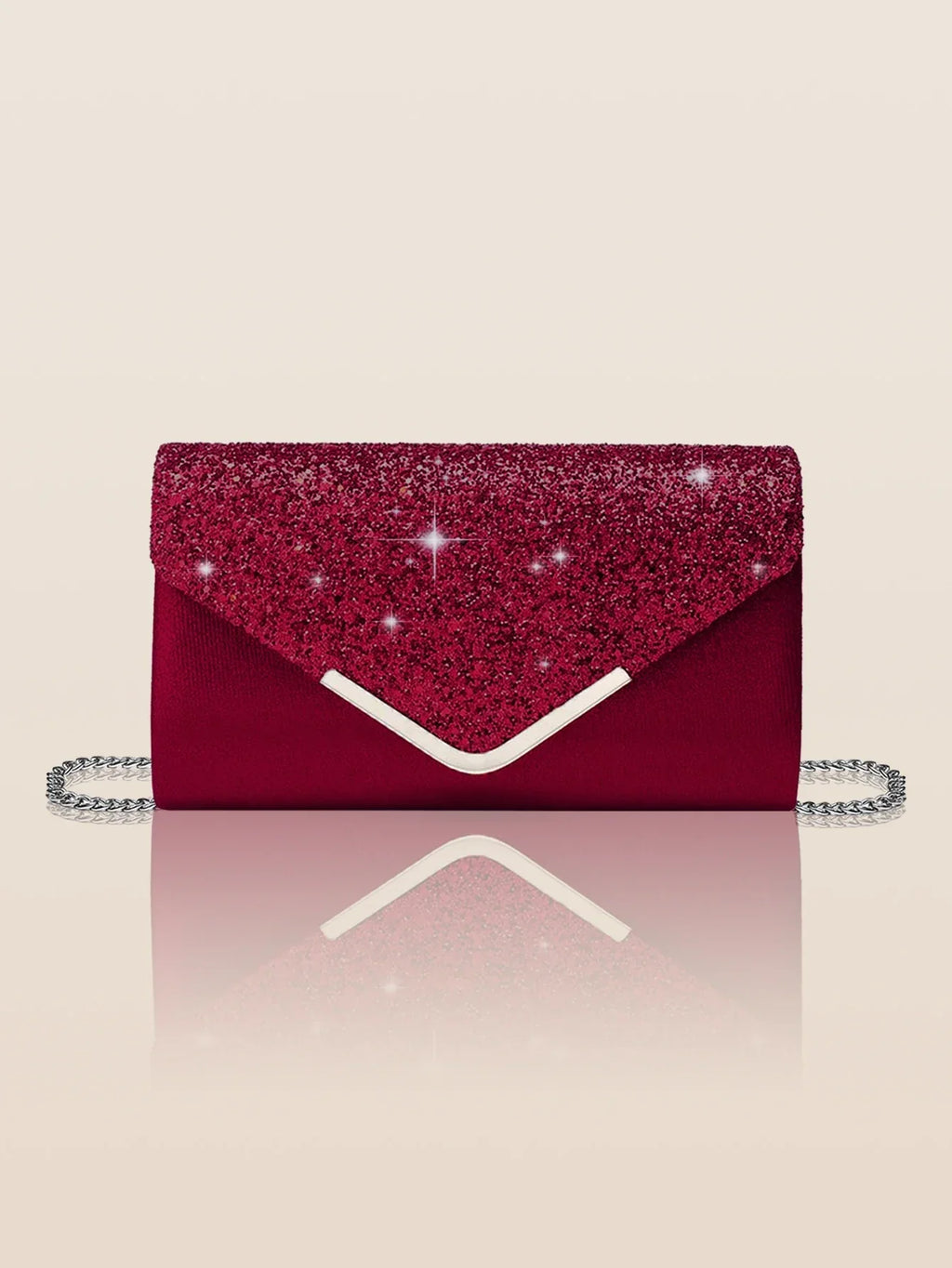 Pochette de mariage scintillante, forme enveloppe, huit coloris, rouge framboise