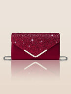 Pochette de mariage scintillante, forme enveloppe, huit coloris, rouge framboise