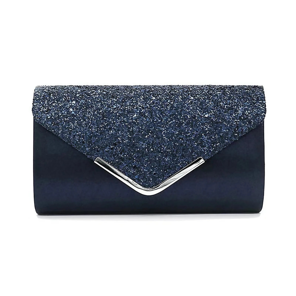 Pochette de mariage scintillante, forme enveloppe, huit coloris, bleu nuit