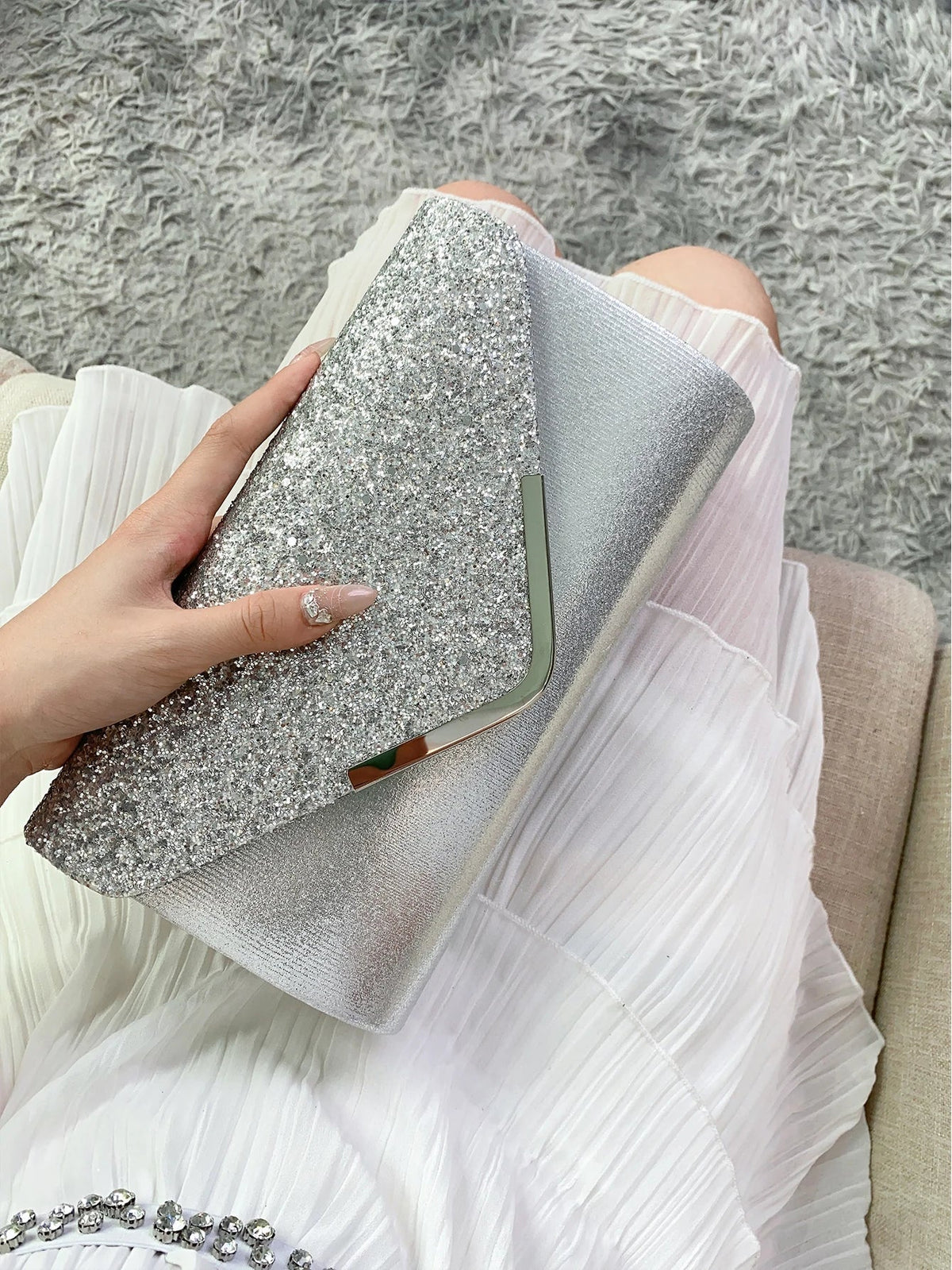 Pochette de mariage scintillante, forme enveloppe, huit coloris