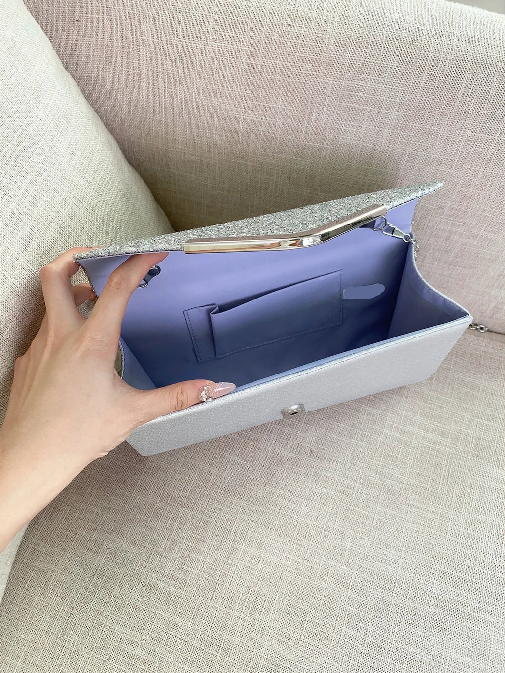 Pochette de mariage scintillante, forme enveloppe, huit coloris