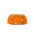 Pochette de soirée femme arrondie, chaîne dorée amovible, orange