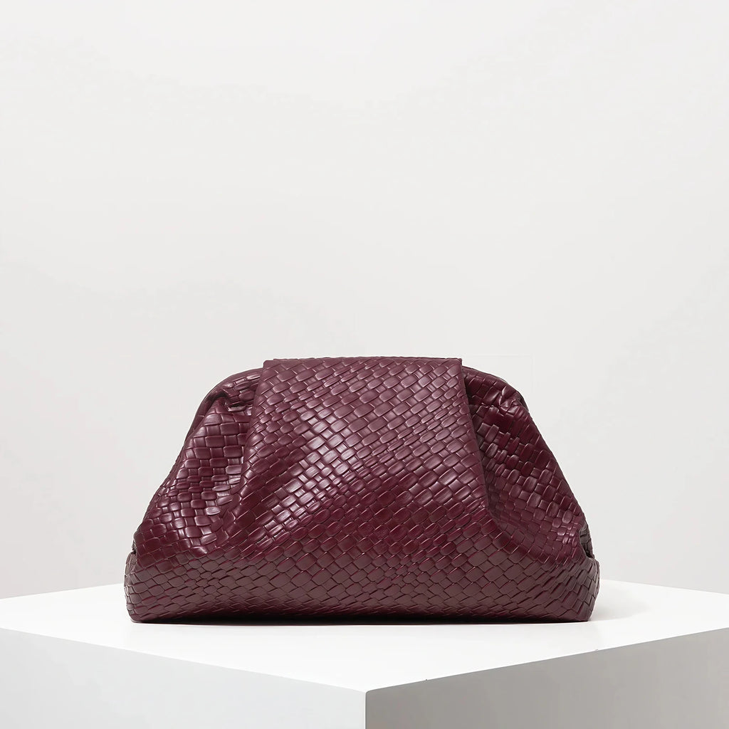 Pochette bordeaux femme en similicuir tressé, finition mate, bordeaux