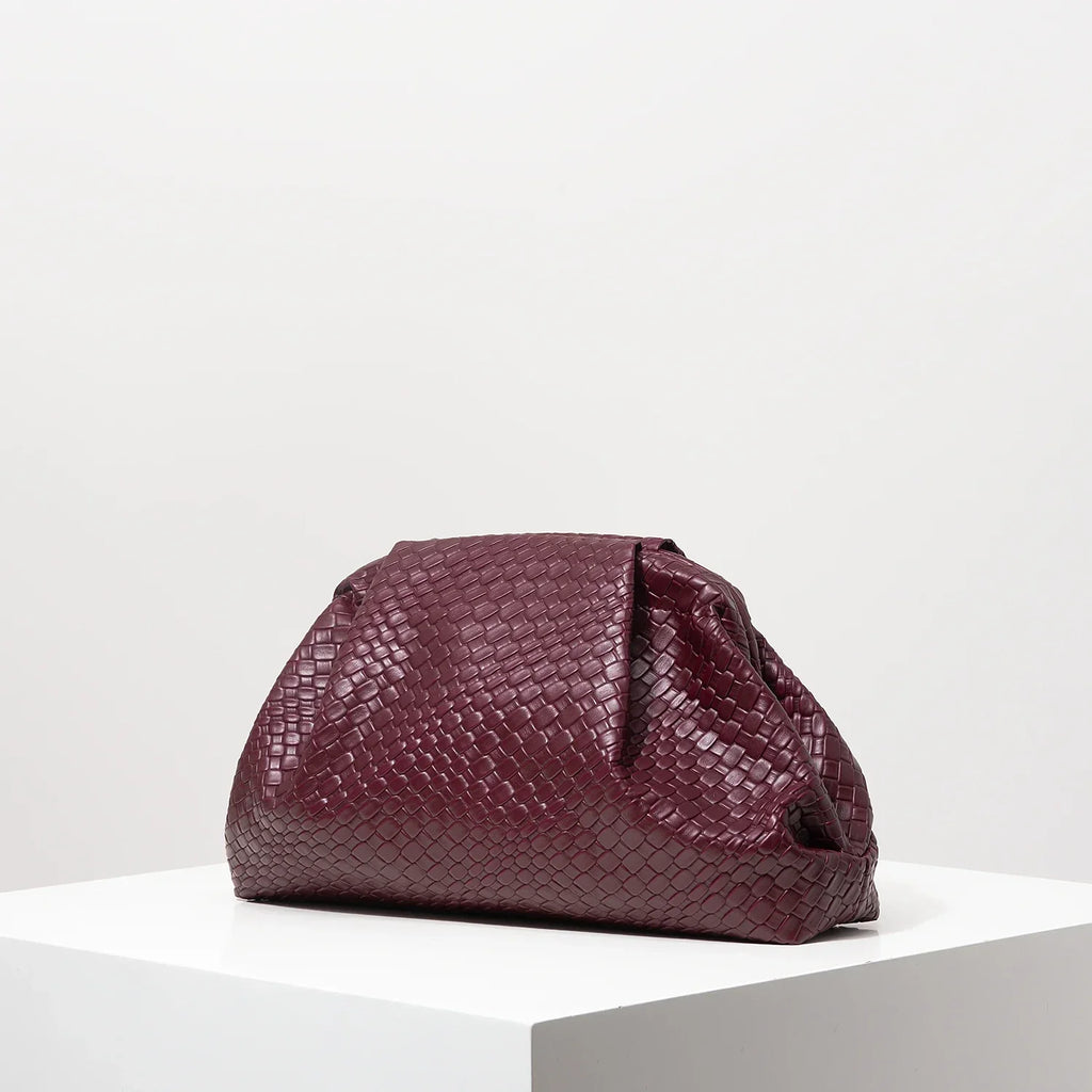Pochette bordeaux femme en similicuir tressé, finition mate