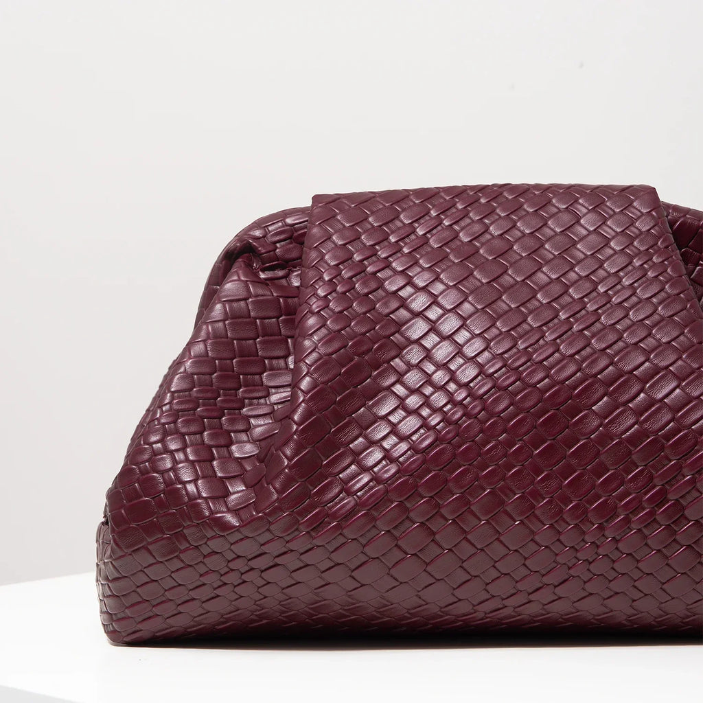 Pochette bordeaux femme en similicuir tressé, finition mate