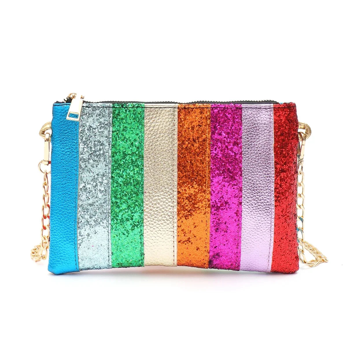 Pochette de soirée à paillettes, chaîne amovible, rose ou multicolore, multicolore