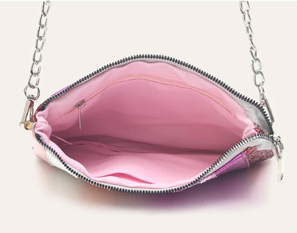 Pochette de soirée à paillettes, chaîne amovible, rose ou multicolore