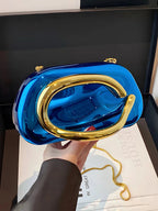 Pochette de soirée femme rigide en acrylique, chaîne amovible, bleu