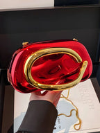 Pochette de soirée femme rigide en acrylique, chaîne amovible, rouge
