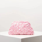 Pochette de soirée femme à sequins, fermoir métallique, rose