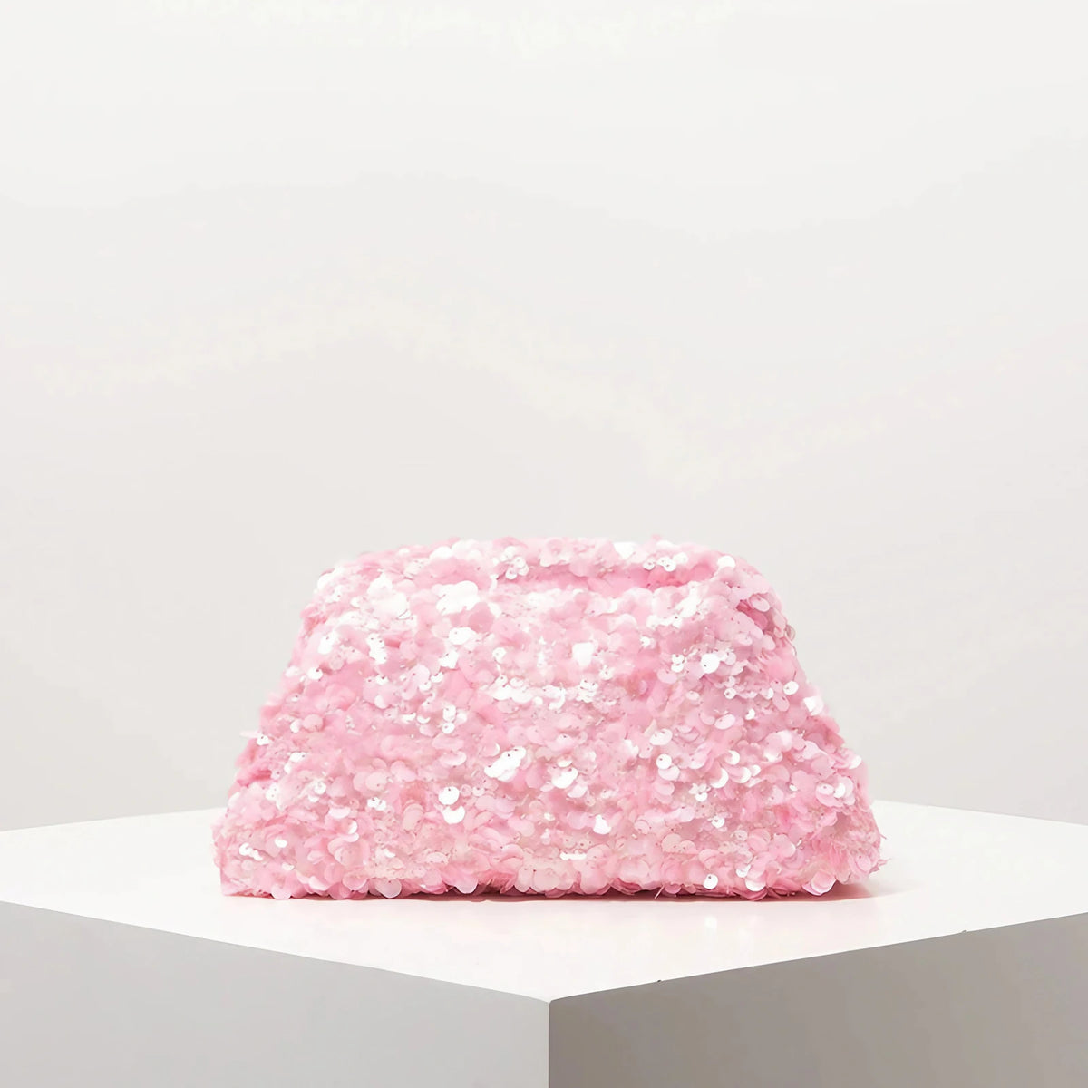 Pochette de soirée femme à sequins, fermoir métallique, rose