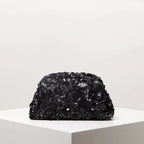 Pochette de soirée femme à sequins, fermoir métallique, noir