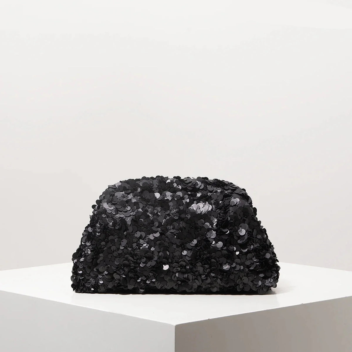 Pochette de soirée femme à sequins, fermoir métallique, noir