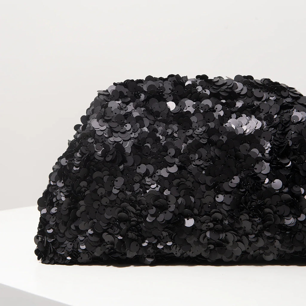 Pochette de soirée femme à sequins, fermoir métallique