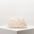 Pochette de soirée femme à sequins, fermoir métallique, écru