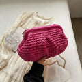 Pochette en paille femme avec chaîne dorée, quatre coloris, rose