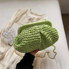 Pochette en paille femme avec chaîne dorée, quatre coloris, vert
