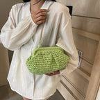 Pochette en paille femme avec chaîne dorée, quatre coloris