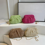 Pochette en paille femme avec chaîne dorée, quatre coloris