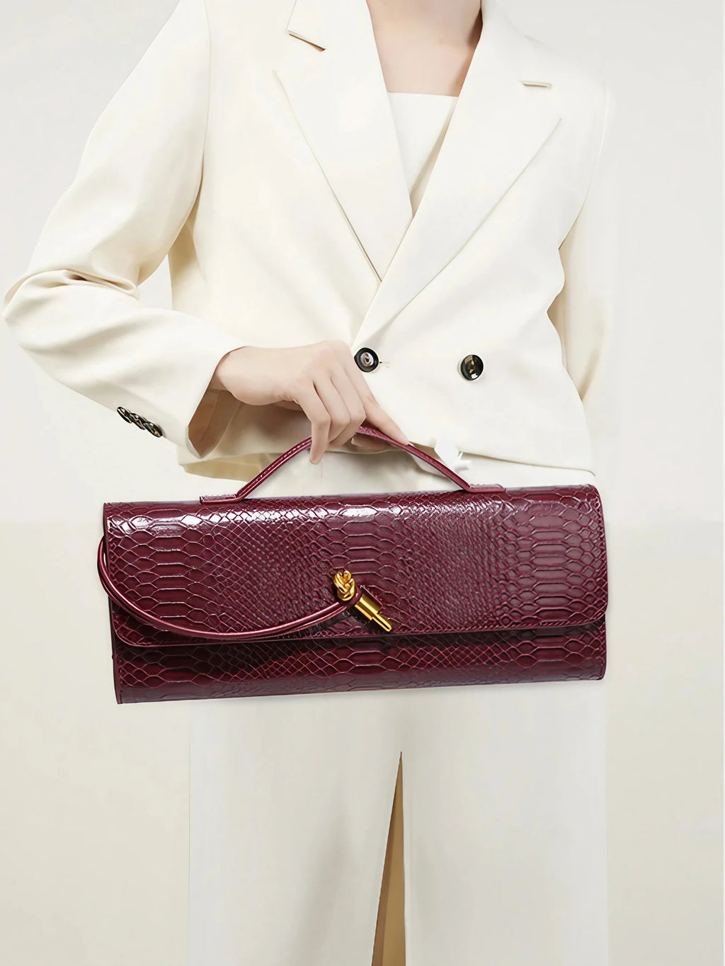 Pochette femme en similicuir effet croco, 26 x 10,5 cm, neuf coloris