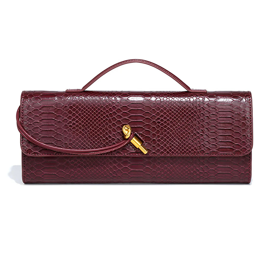 Pochette femme en similicuir effet croco, 26 x 10,5 cm, neuf coloris, bordeaux