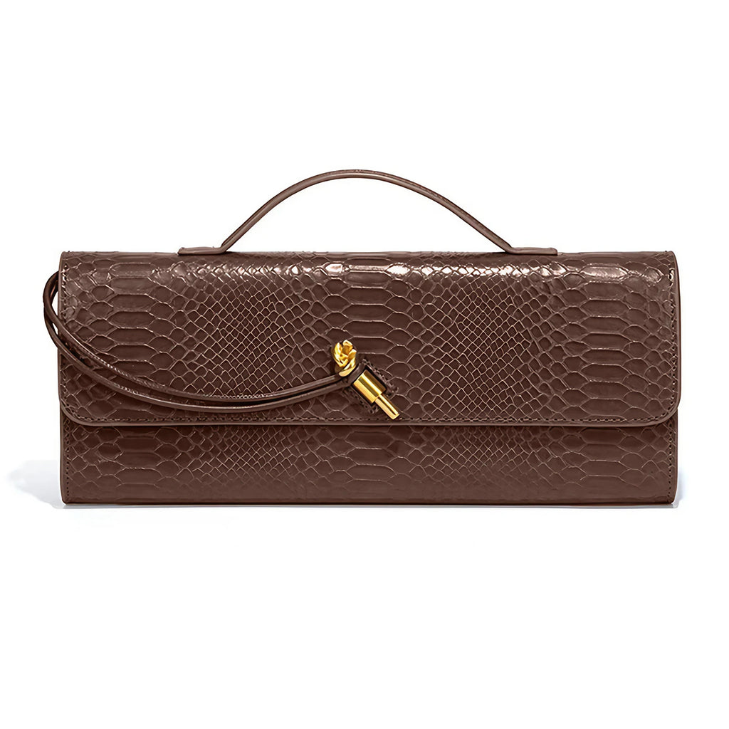 Pochette femme en similicuir effet croco, 26 x 10,5 cm, neuf coloris, marron