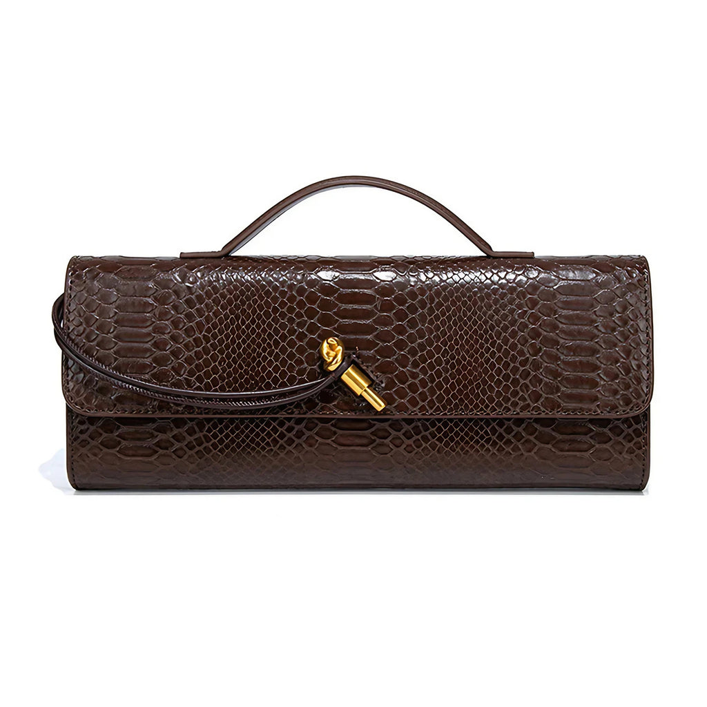 Pochette femme en similicuir effet croco, 26 x 10,5 cm, neuf coloris, chocolat