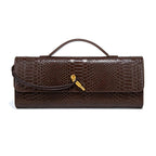 Pochette femme en similicuir effet croco, 26 x 10,5 cm, neuf coloris, chocolat