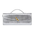 Pochette femme en similicuir effet croco, 26 x 10,5 cm, neuf coloris, argenté