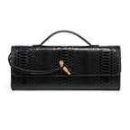 Pochette femme en similicuir effet croco, 26 x 10,5 cm, neuf coloris, noir