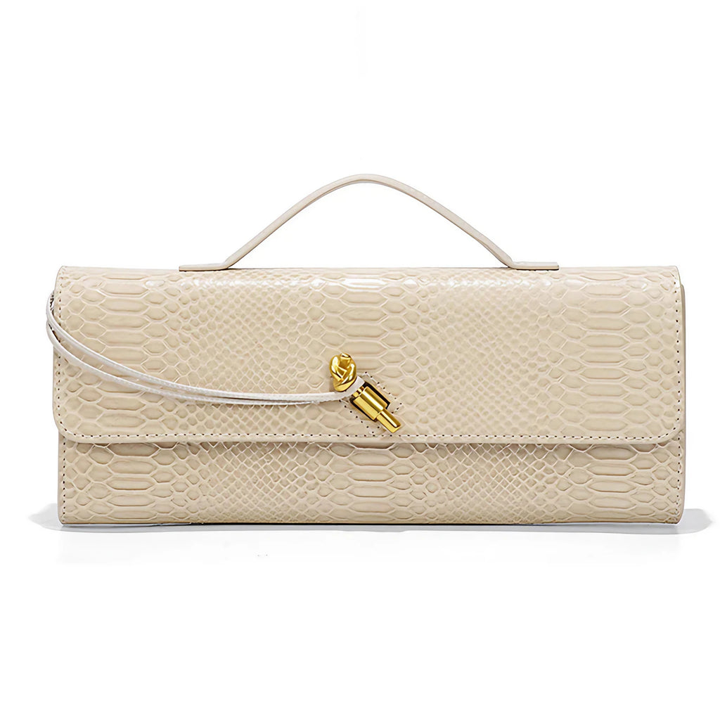 Pochette femme en similicuir effet croco, 26 x 10,5 cm, neuf coloris, beige