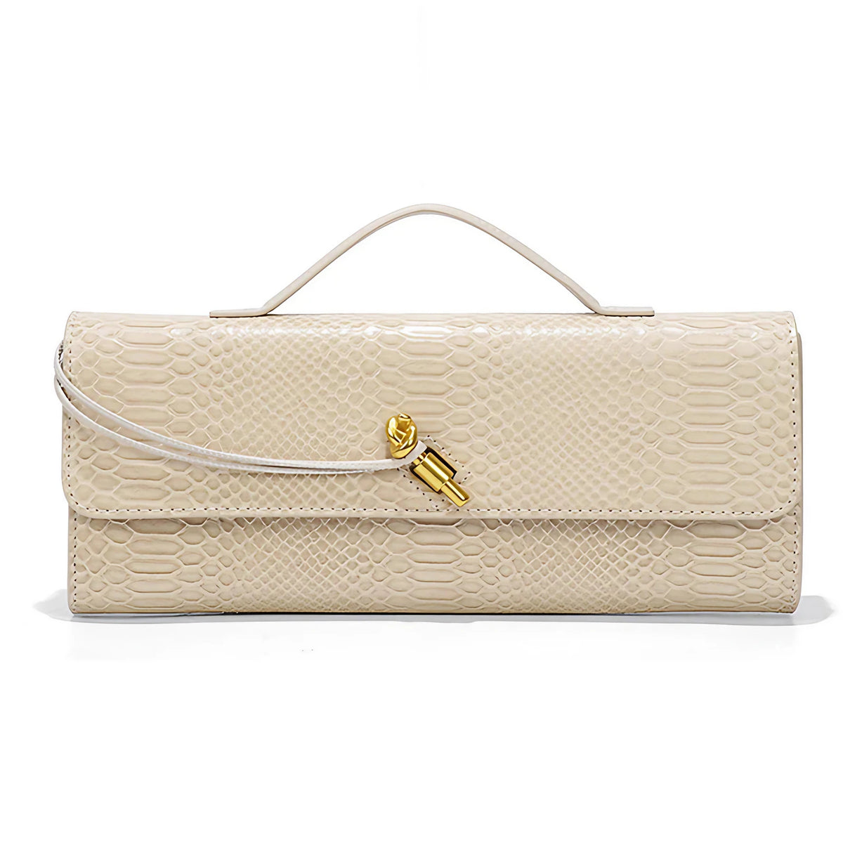 Pochette femme en similicuir effet croco, 26 x 10,5 cm, neuf coloris, beige