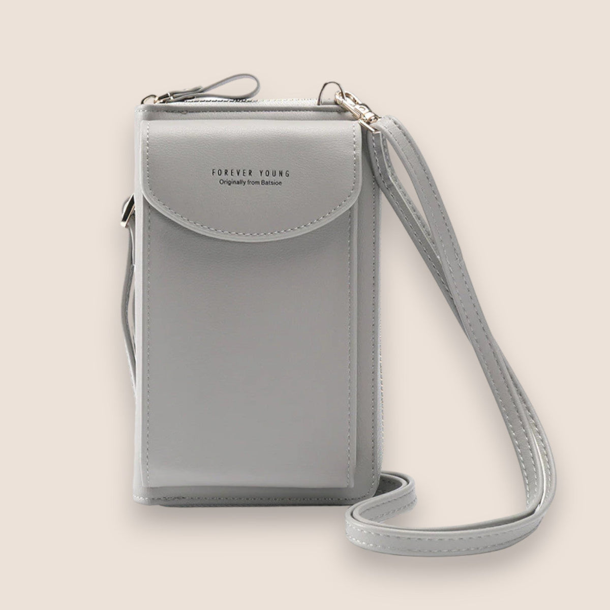 Pochette femme à bandoulière amovible, huit coloris, gris perle