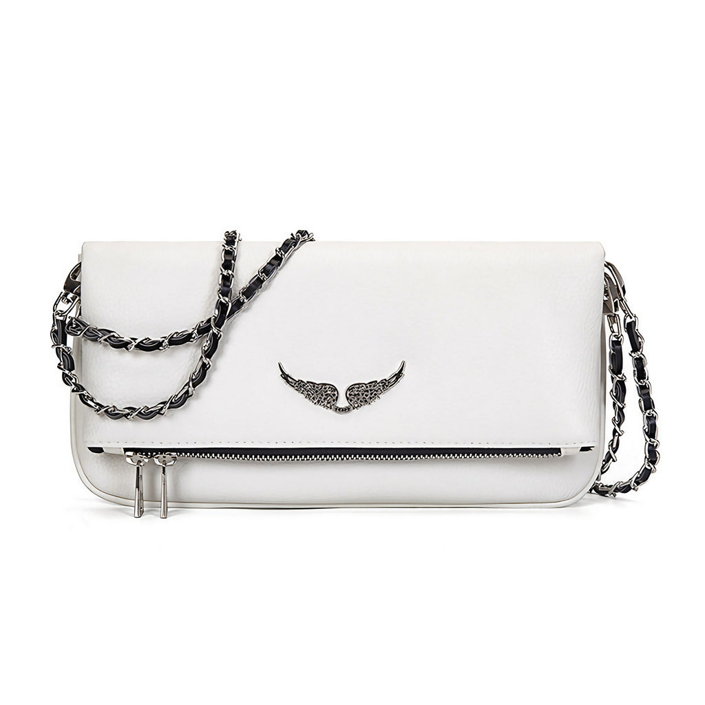 Pochette femme à bandoulière, poche intérieure zippée, trois coloris, blanc