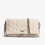 Pochette femme à bandoulière, poche intérieure zippée, trois coloris, beige à carreaux