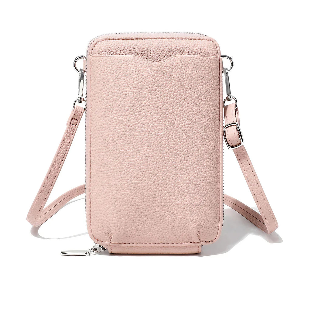 Pochette portefeuille femme en similicuir grainé, bandoulière amovible, rose