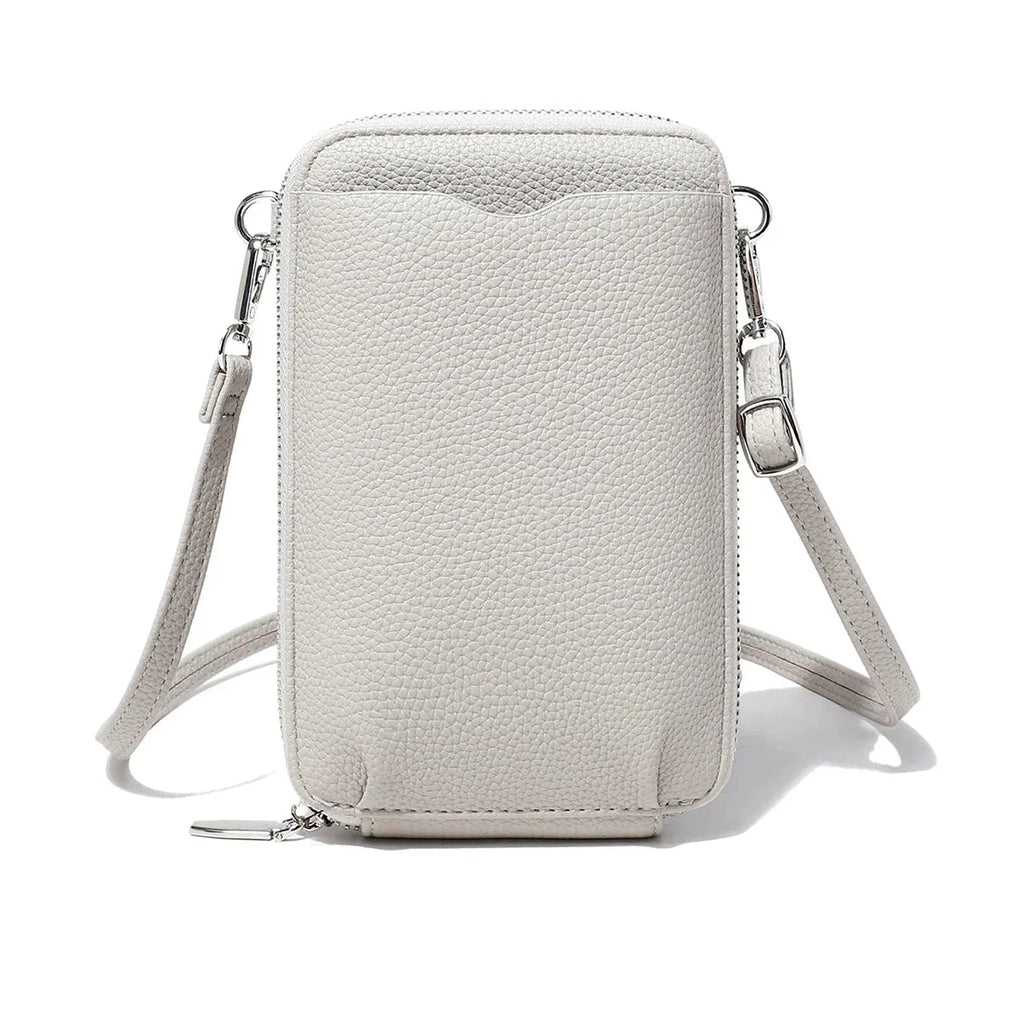 Pochette portefeuille femme en similicuir grainé, bandoulière amovible, gris