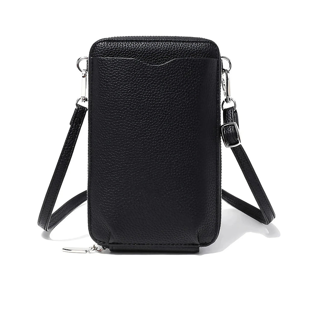 Pochette portefeuille femme en similicuir grainé, bandoulière amovible, noir