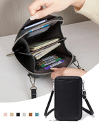 Pochette portefeuille femme en similicuir grainé, bandoulière amovible