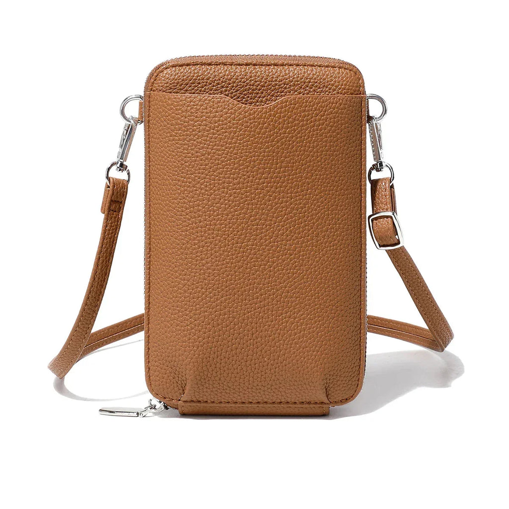 Pochette portefeuille femme en similicuir grainé, bandoulière amovible, marron
