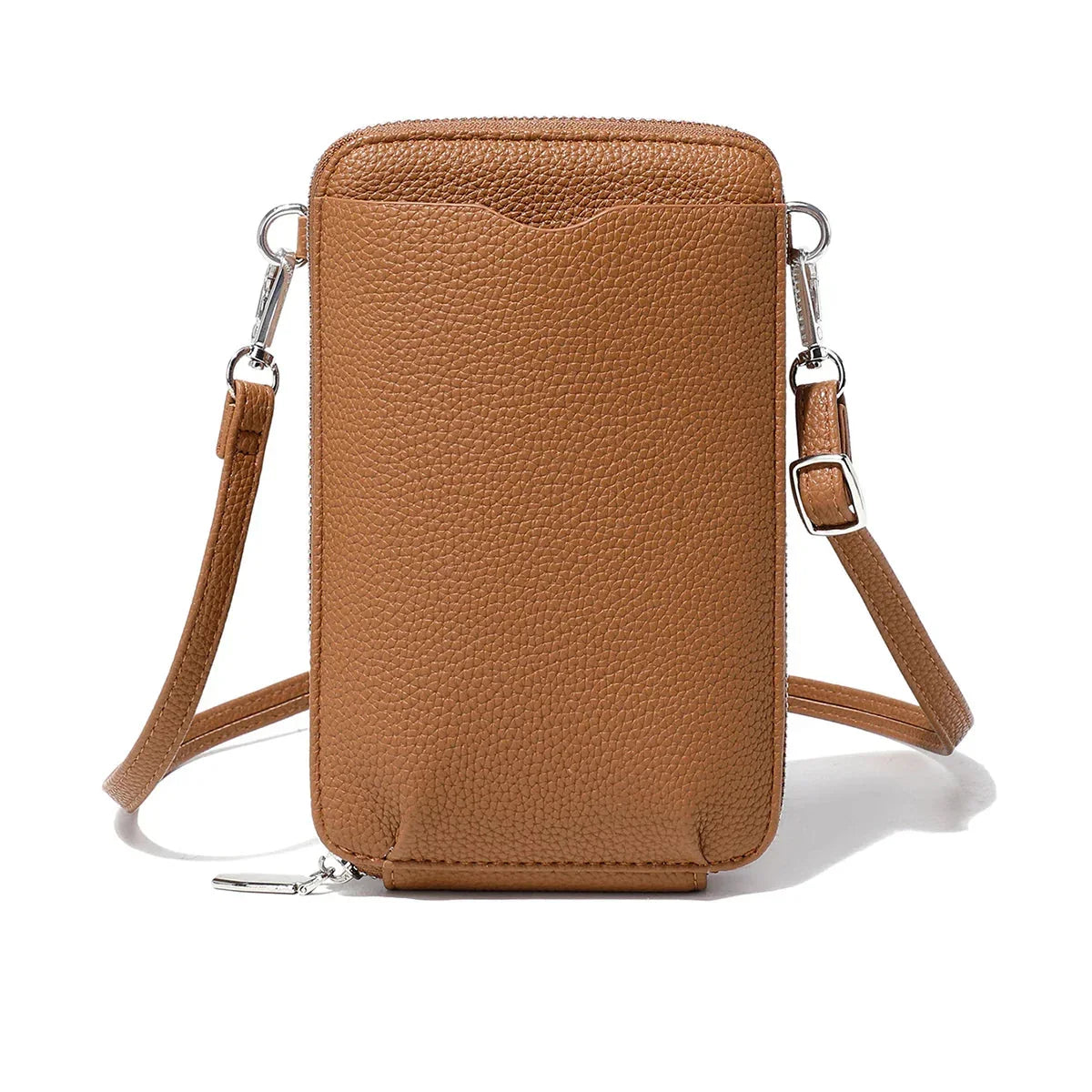 Pochette portefeuille femme en similicuir grainé, bandoulière amovible, marron