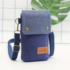 Pochette téléphone en toile à bandoulière amovible, 11 x 17 cm, bleu