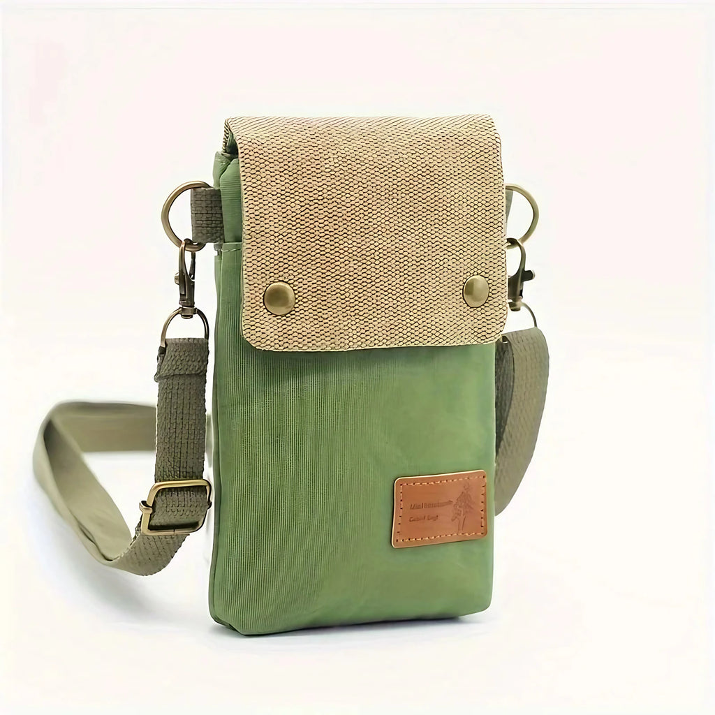 Pochette téléphone en toile à bandoulière amovible, 11 x 17 cm, vert