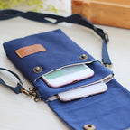 Pochette téléphone en toile à bandoulière amovible, 11 x 17 cm