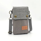 Pochette téléphone en toile à bandoulière amovible, 11 x 17 cm, gris