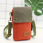 Pochette téléphone en toile à bandoulière amovible, 11 x 17 cm, orange