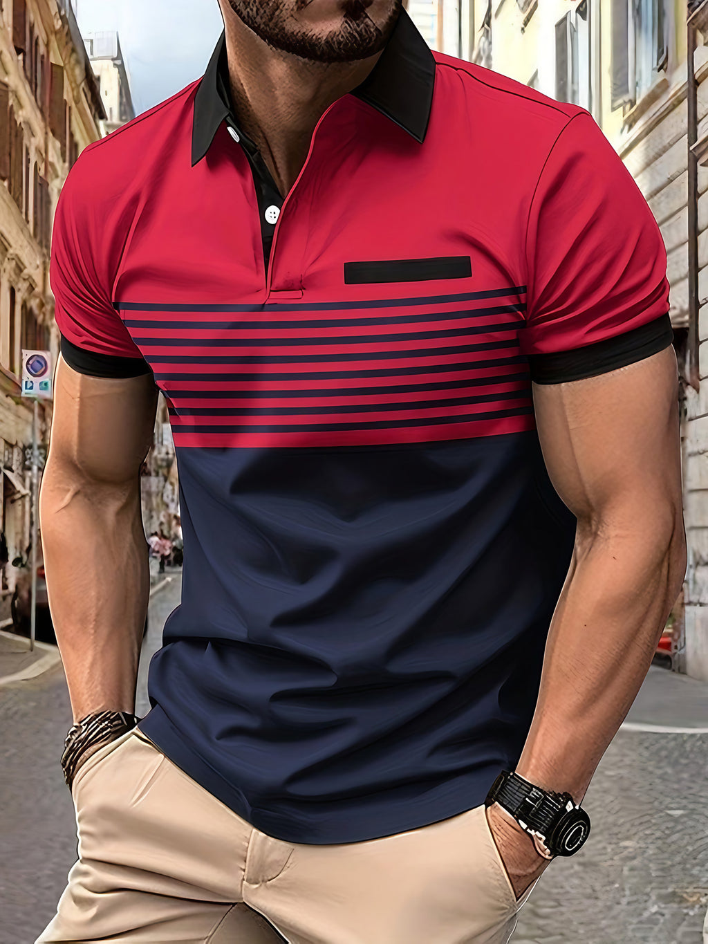 Polo rayé homme à manches courtes, sept coloris, du S au 3XL, bordeaux
